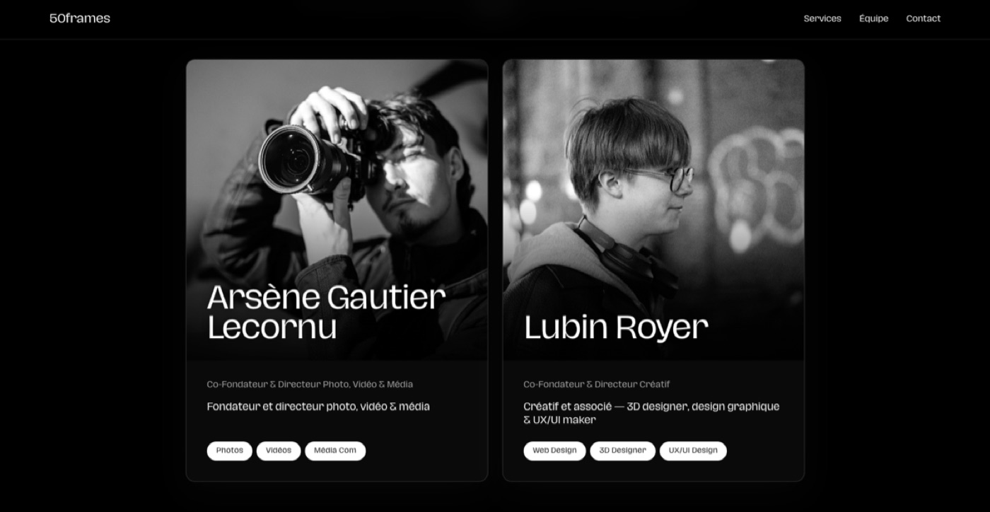 Aperçu du site 50frames — écran 3